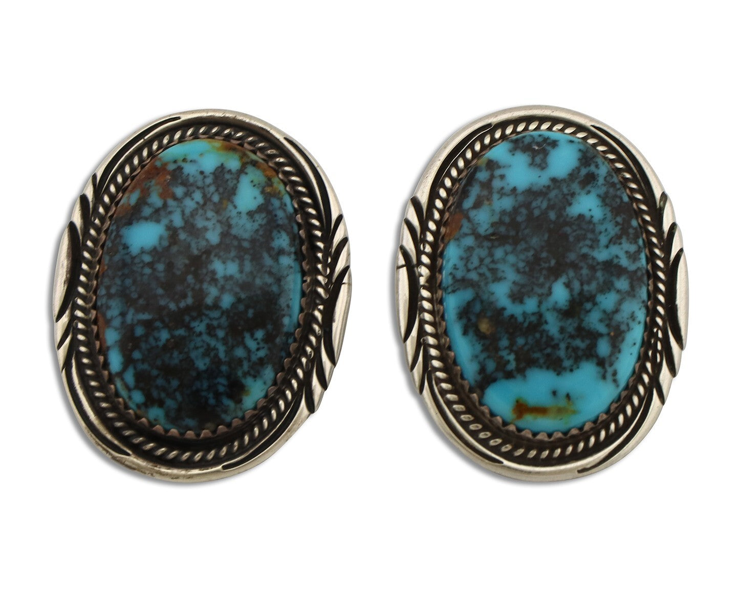 Navajo Earrings 925 Silver Kingman Spiderweb Signed M Begay C.80's