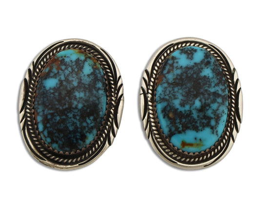 Navajo Earrings 925 Silver Kingman Spiderweb Signed M Begay C.80's