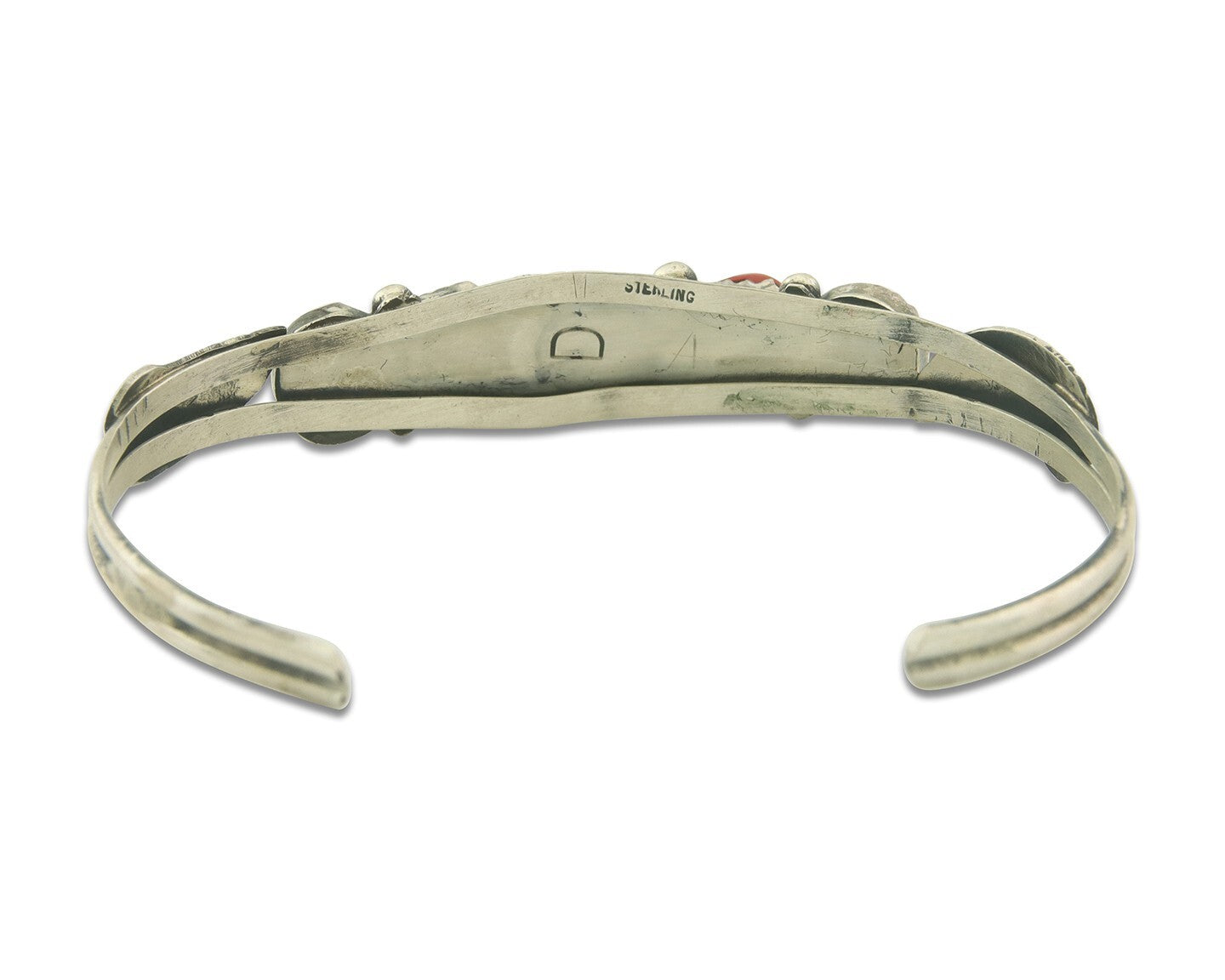 Navajo Bracelet 925 Silver Coral & Turquoise Cuff Signed D C.80's