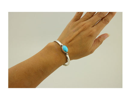 Navajo Cuff Bracelet Blue Turquoise 925 Silver Native American Artist C.80's