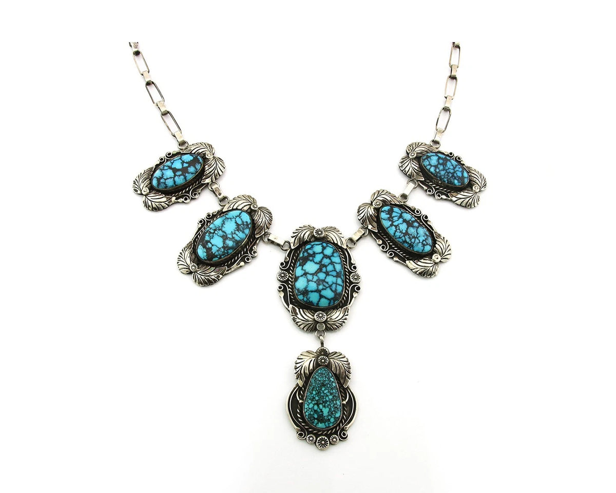 Navajo Necklace Sterling Silver Turquoise Vintage Signed Henrietta Yesele