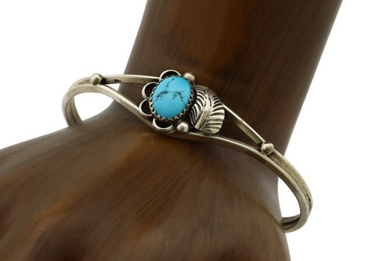 Navajo Handmade Bracelet 925 Silver Natural Blue Turquoise Native American C80s