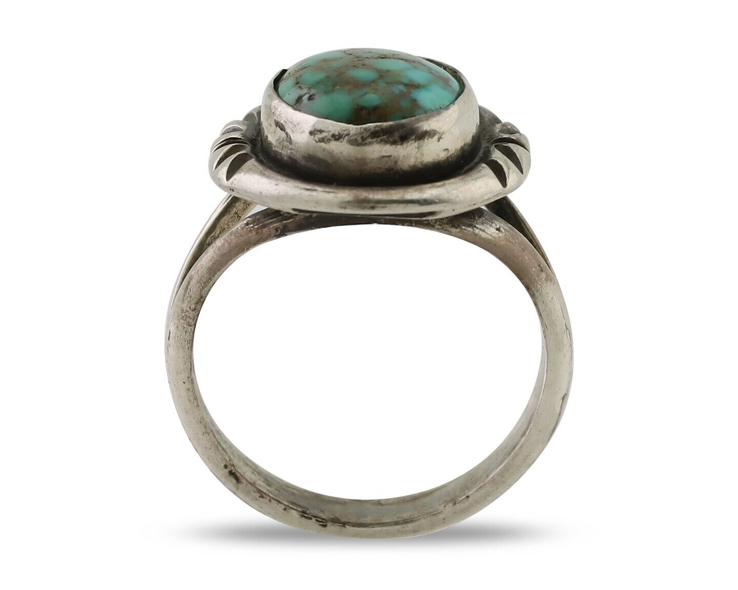 Navajo Ring 925 Silver Spiderweb Turquoise Native American Artist C.80's