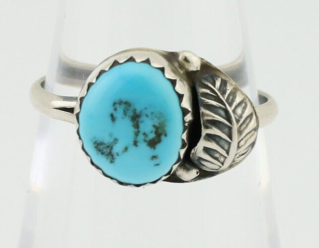 Navajo Ring 925 Silver Sleeping Beauty Turquoise Native American Artist C.80's