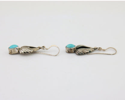 Navajo Dangle Earrings 925 Silver Natural Turquoise Native Artist Signed A C80s