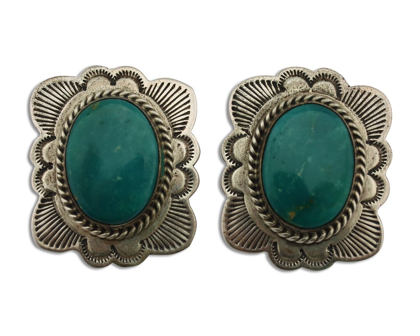 Navajo Earrings 925 Silver Natural Blue Turquoise Signed William Denetdale C.80s