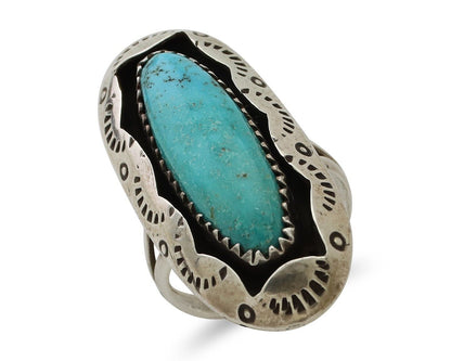 Navajo Ring 925 Silver Natural Turquoise Native American Artist Size 6.75 C.80's