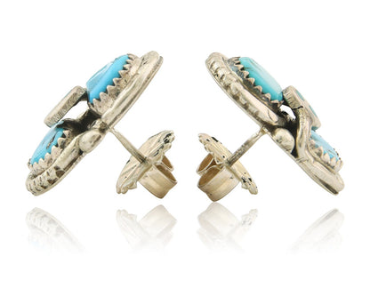 Vintage Zuni Earrings 925 Silver Turquoise Artist Signed Effie Calavasa C.80's