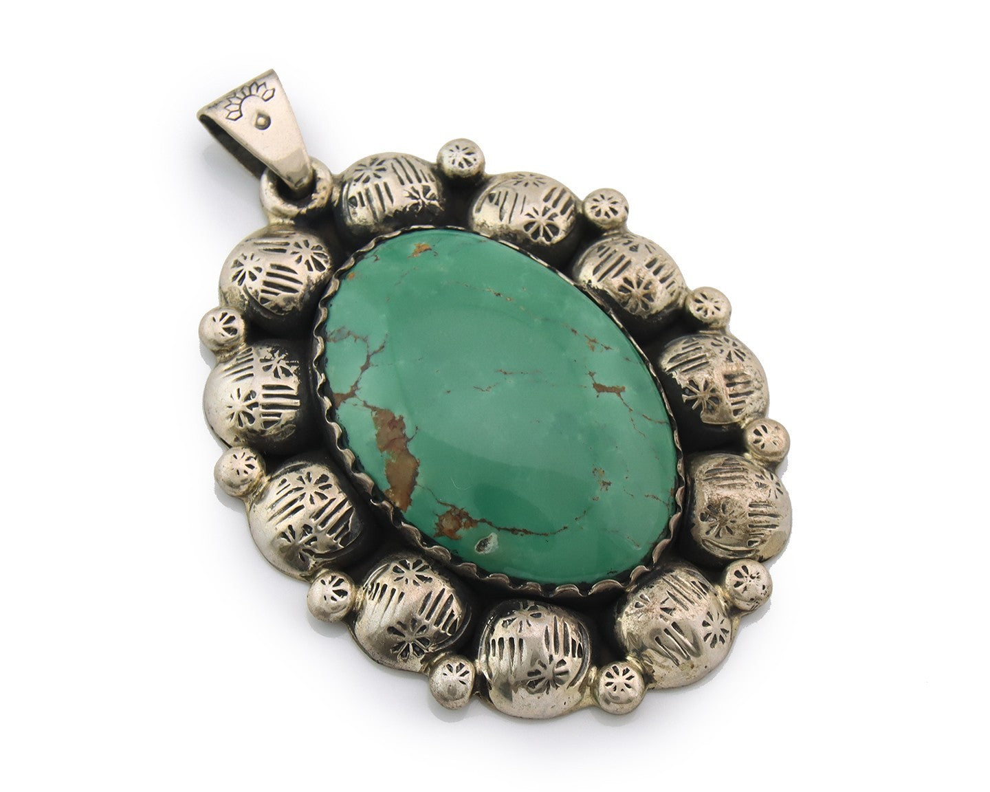Large Navajo Pendant Sterling Silver Authentic Turquoise Vintage Artist Signed