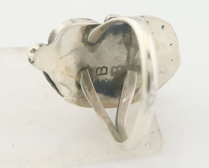 Navajo Ring 925 Sterling Natural Coral & Turquoise Signed BB C.80's Size 6.0