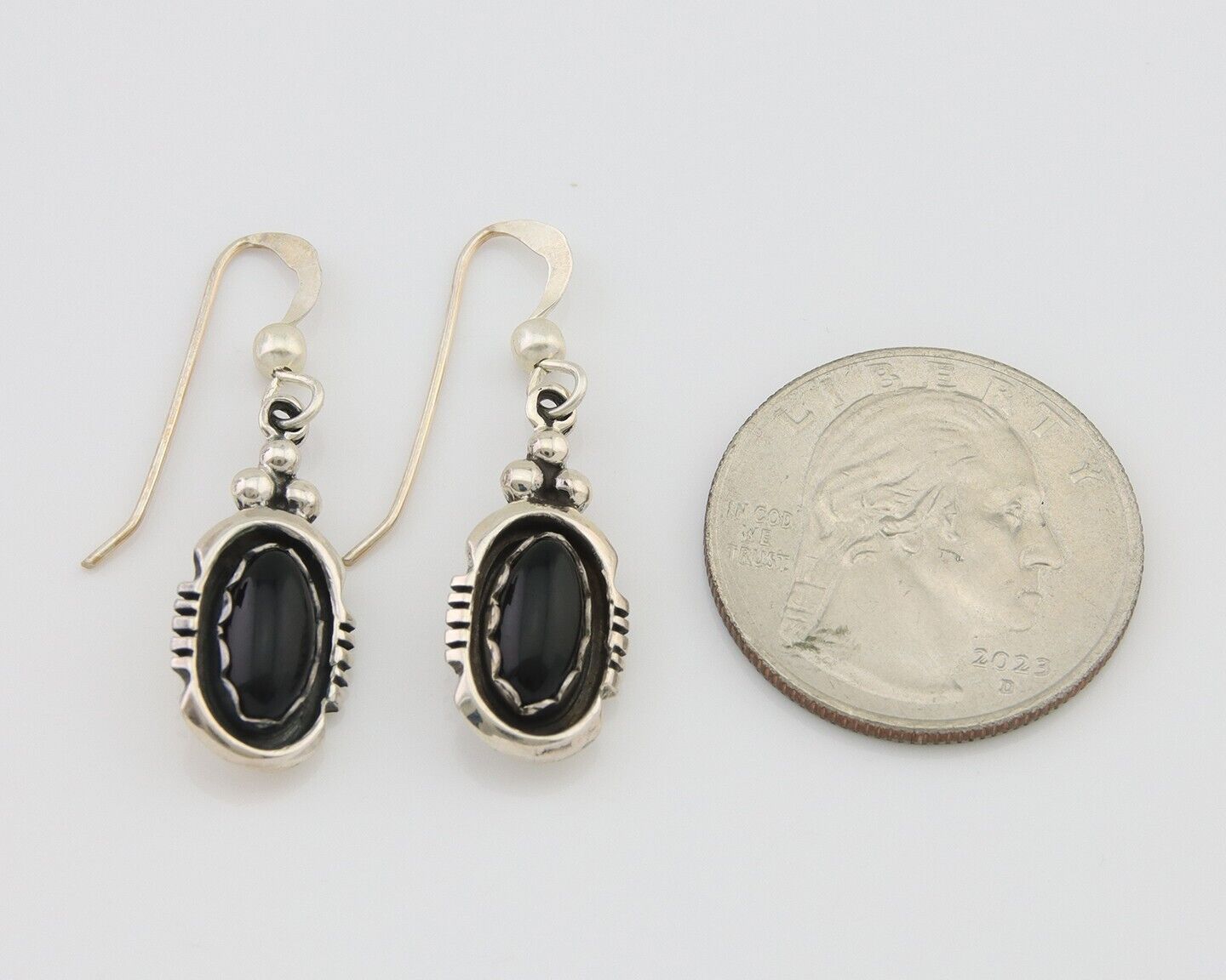 Navajo Dangle Earrings 925 Silver Natural Black Onyx Native American C.80's