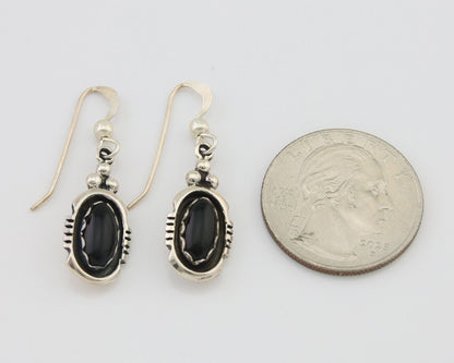 Navajo Dangle Earrings 925 Silver Natural Black Onyx Native American C.80's