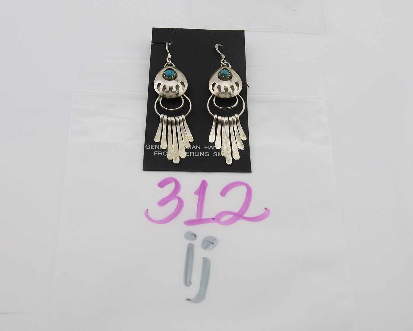 Navajo Dangle Earrings 925 Silver Natural Turquoise Artist Signed ES C.80's