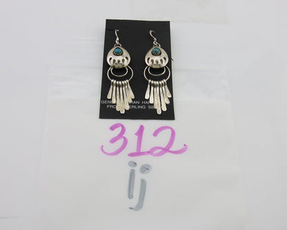 Navajo Dangle Earrings 925 Silver Natural Turquoise Artist Signed ES C.80's