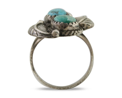 Navajo Ring 925 Silver Natural Blue Green Turquoise Signed MC C.80's
