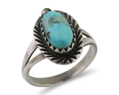 Navajo Ring 925 Silver Kingman Turquoise Native American Artist C.80's