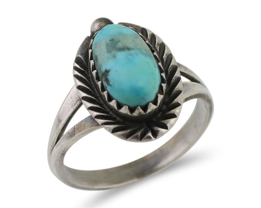 Navajo Ring 925 Silver Kingman Turquoise Native American Artist C.80's