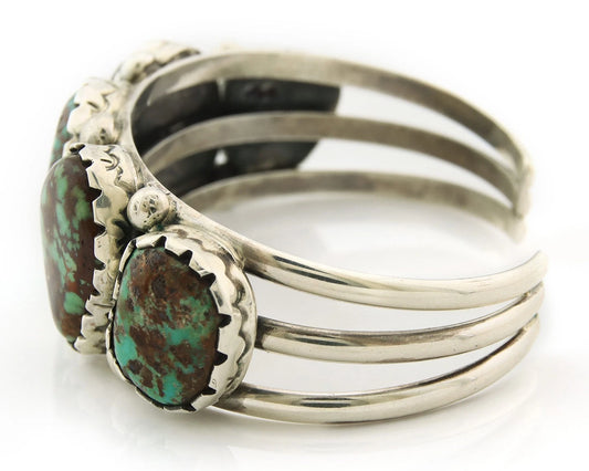 Navajo Cuff Bracelet Silver Spiderweb Turquoise Vintage Signed Herman Lee