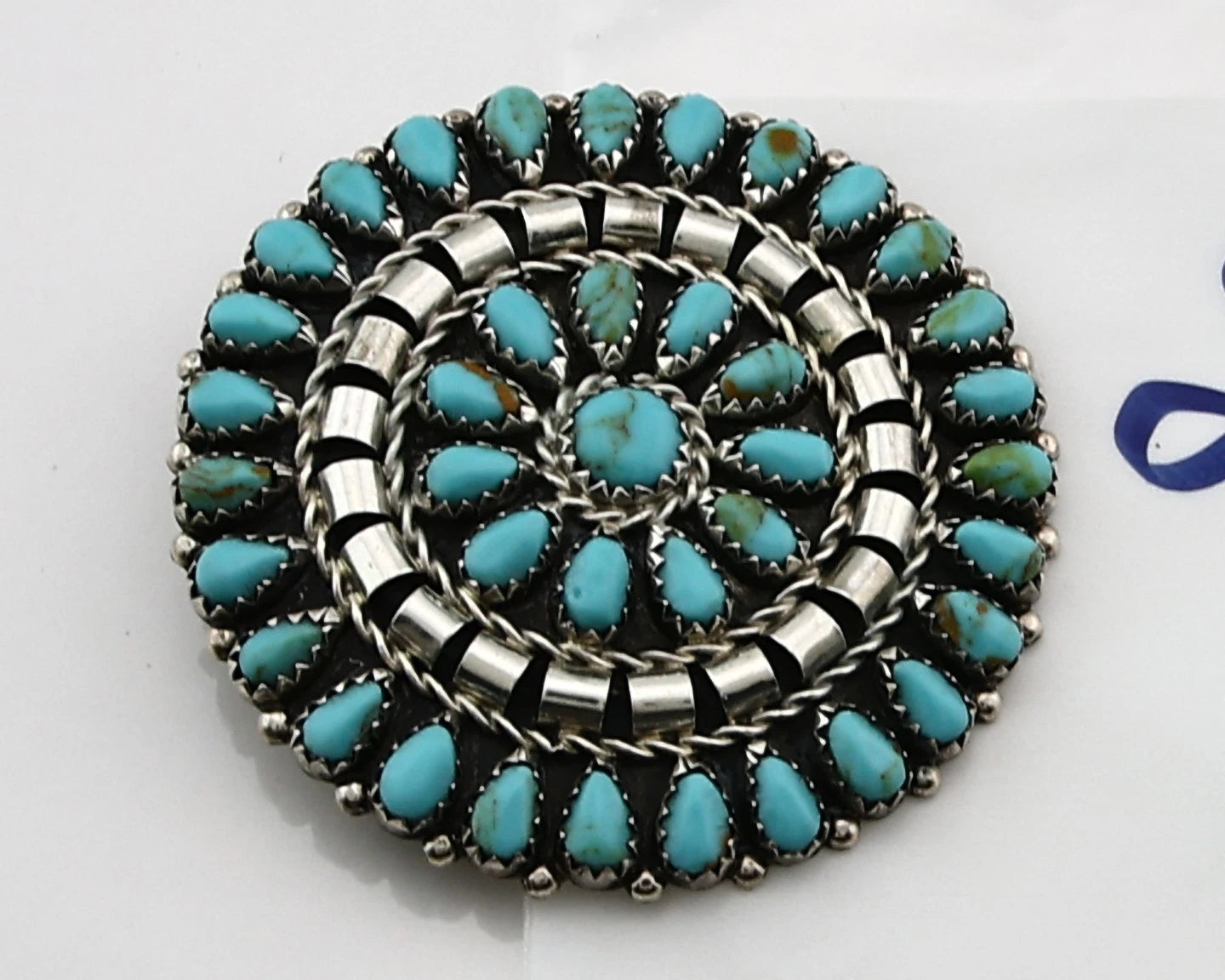 Navajo Concho Pin Pendant Natural Blue Turquoise Vintage Handmade Signed MB