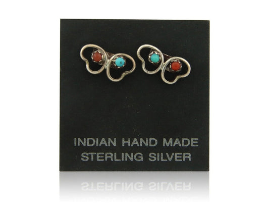 Navajo Heart Earrings 925 Silver Natural Gemstone Native American Artist C.80's