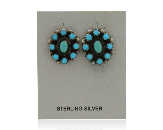 Navajo Shield Earrings 925 Silver Sleeping Beauty Native Artist C80s
