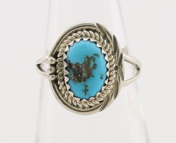 Navajo Ring 925 Silver Sleeping Beauty Turquoise Native Artist Signed BW C.80's