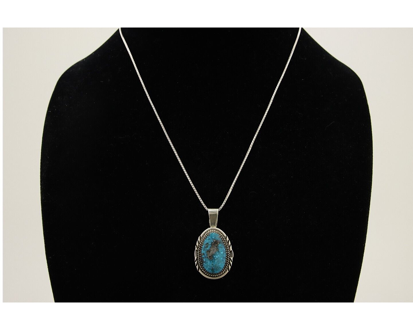 Navajo Necklace 925 Silver Spiderweb Turquoise Artist Signed Loretta Begay C.80s