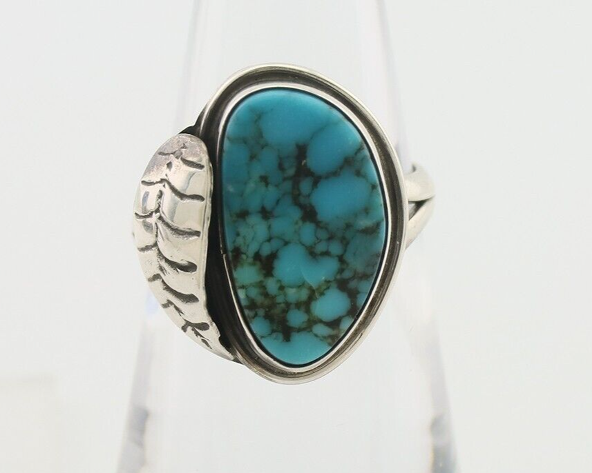 Mens Navajo Ring 925 Silver Spiderweb Turquoise Native American Artist C.80's