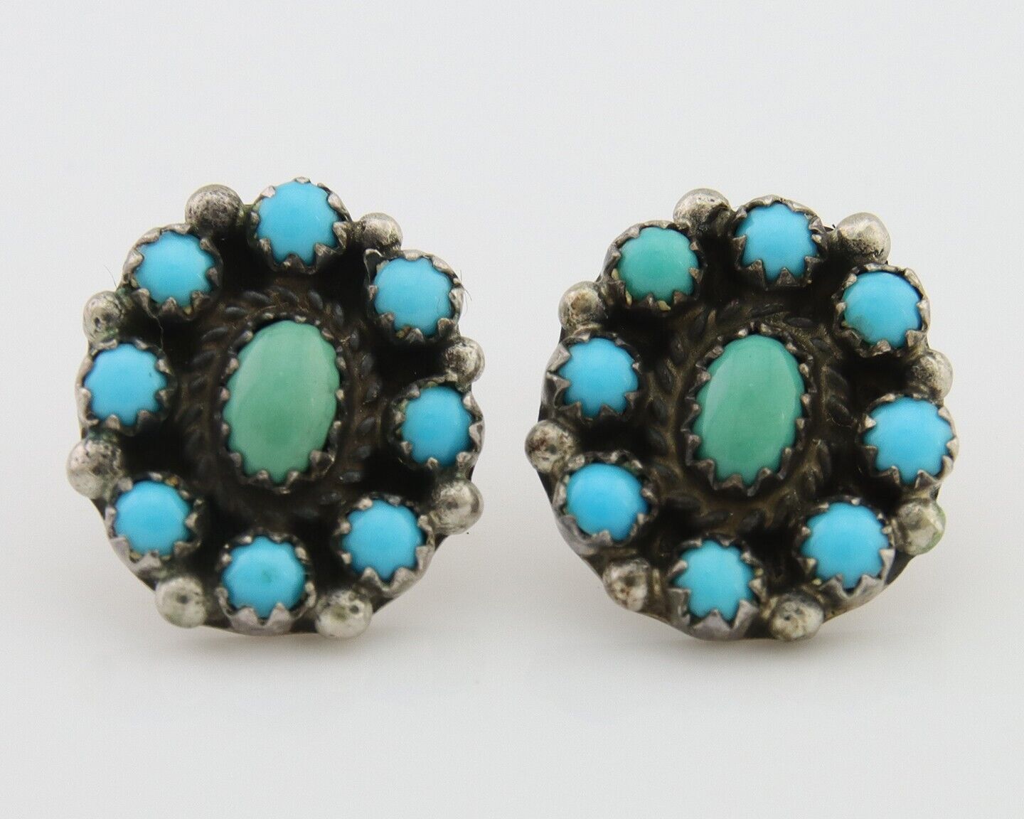 Navajo Shield Earrings 925 Silver Natural Turquoise Signed Nathaniel Curley C80s