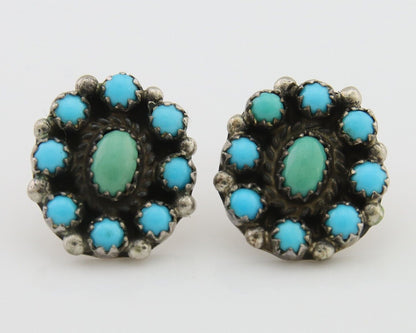 Navajo Shield Earrings 925 Silver Natural Turquoise Signed Nathaniel Curley C80s