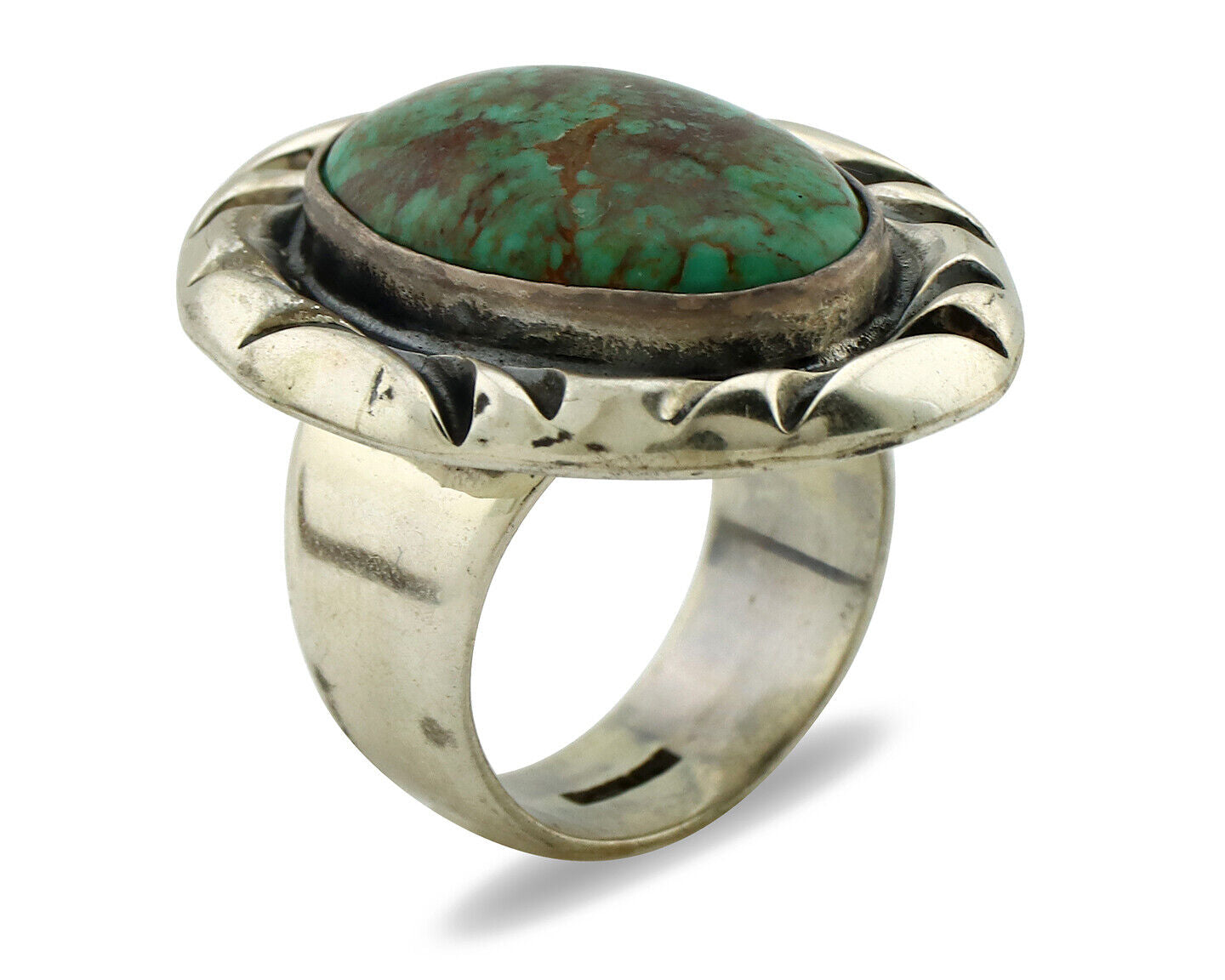 Navajo Ring 925 Silver Spiderweb Bisbee Turquoise Signed C Montoya C.80's