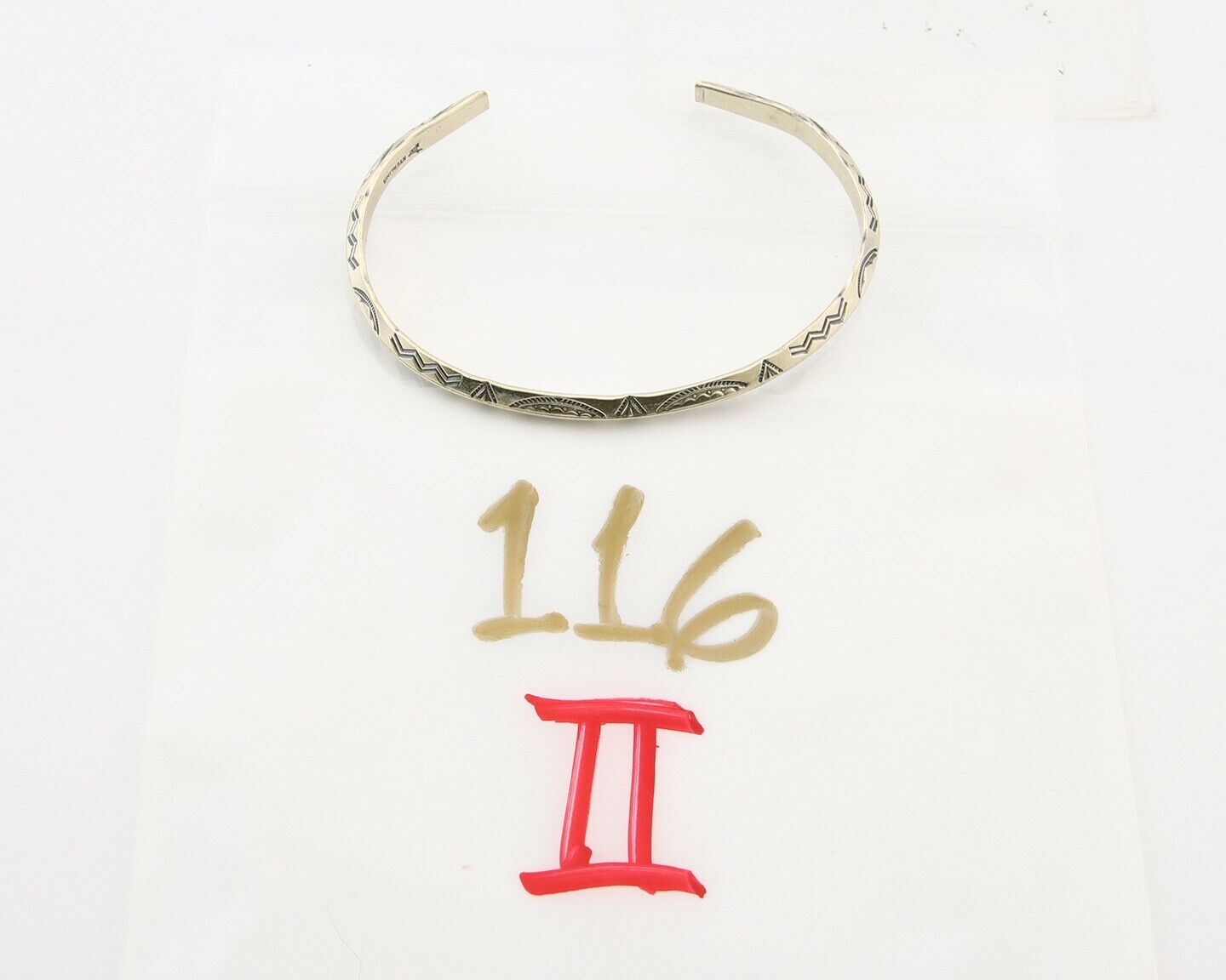 Navajo Bracelet 925 Silver Hand Stamped Triangle Signed Arrow & Signpost C.80's