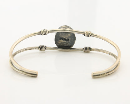 Navajo Cuff Bracelet Sterling Silver Blue Gem Turquoise Native American Artist
