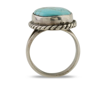 Navajo Ring 925 Silver Kingman Turquoise Native American Artist C.80's