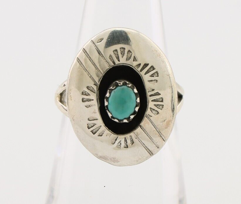 Navajo Handmade Ring 925 Silver Blue Turquoise Artist Signed BF C.80's