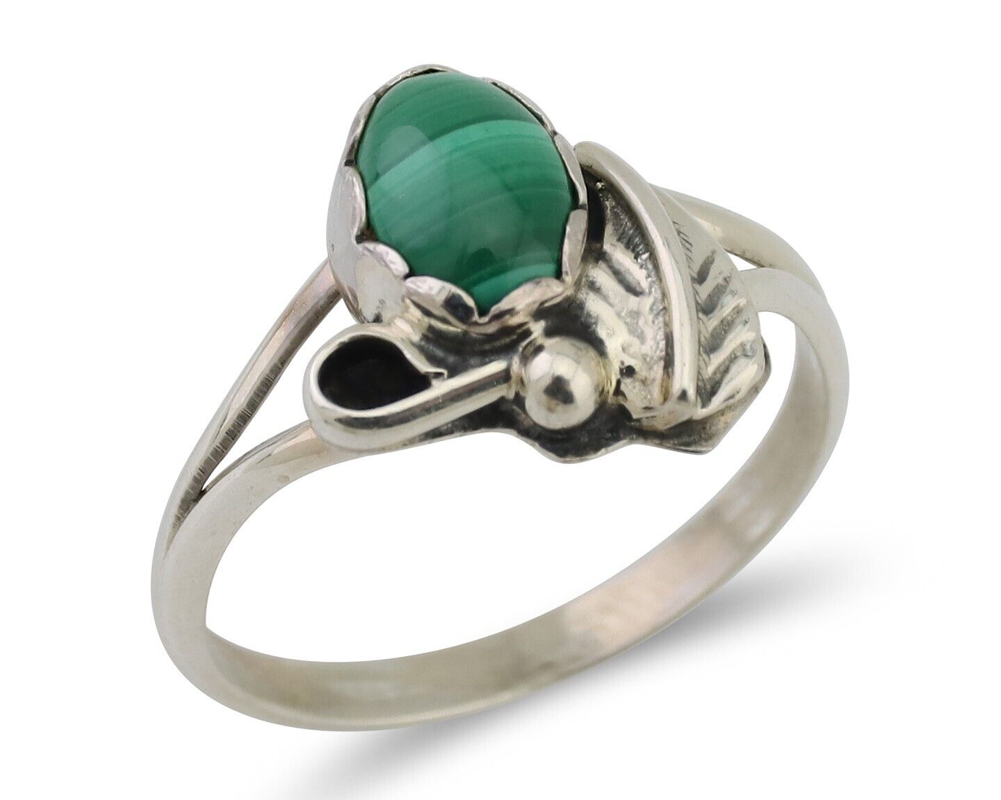 Navajo Handmade Ring 925 Silver Natural Malachite Native Artist Size 5.75 C.80's