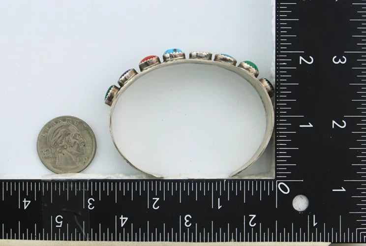 Navajo Cuff Bracelet Sterling Silver Natural Gemstone Vintage Signed LB