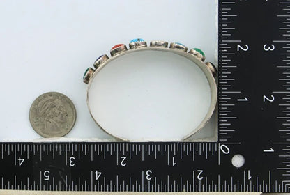 Navajo Cuff Bracelet Sterling Silver Natural Gemstone Vintage Signed LB