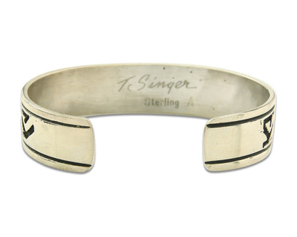 Navajo Bracelet 925 Silver Artist Signed Thomas Singer Cuff Made in the 1980's