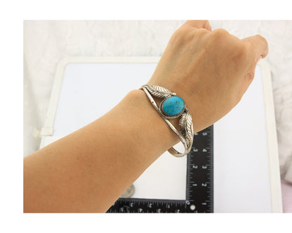 Navajo Bracelet Sterling Silver Turquoise Hand Stamped Native American Artist