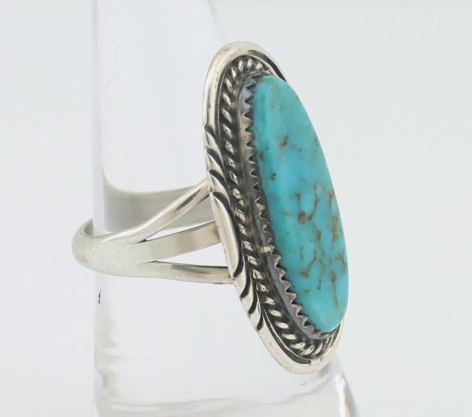 Navajo Ring 925 Silver Natural Blue Turquoise Native American Artist C.80's
