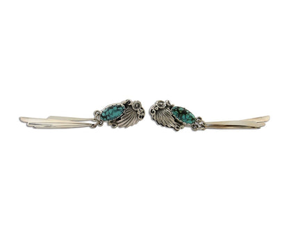 Navajo Dangle Earrings 925 Silver Natural Blue Turquoise Artist Signed M.S. C80s