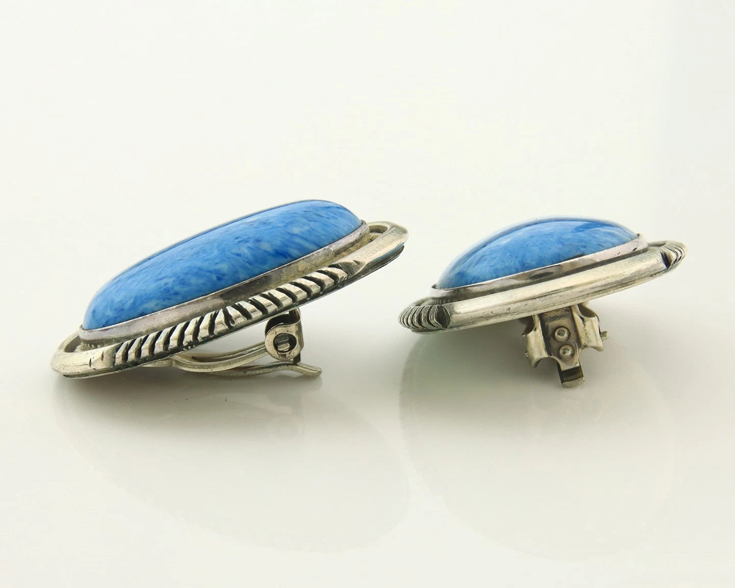 Navajo Concho Earrings Sterling Silver Lapis Signed E Belone