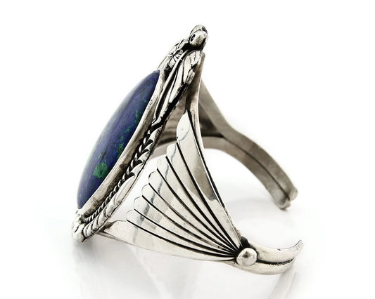 Navajo Cuff Bracelet Sterling Silver Lapis Malachite Vintage Signed CP C.80's