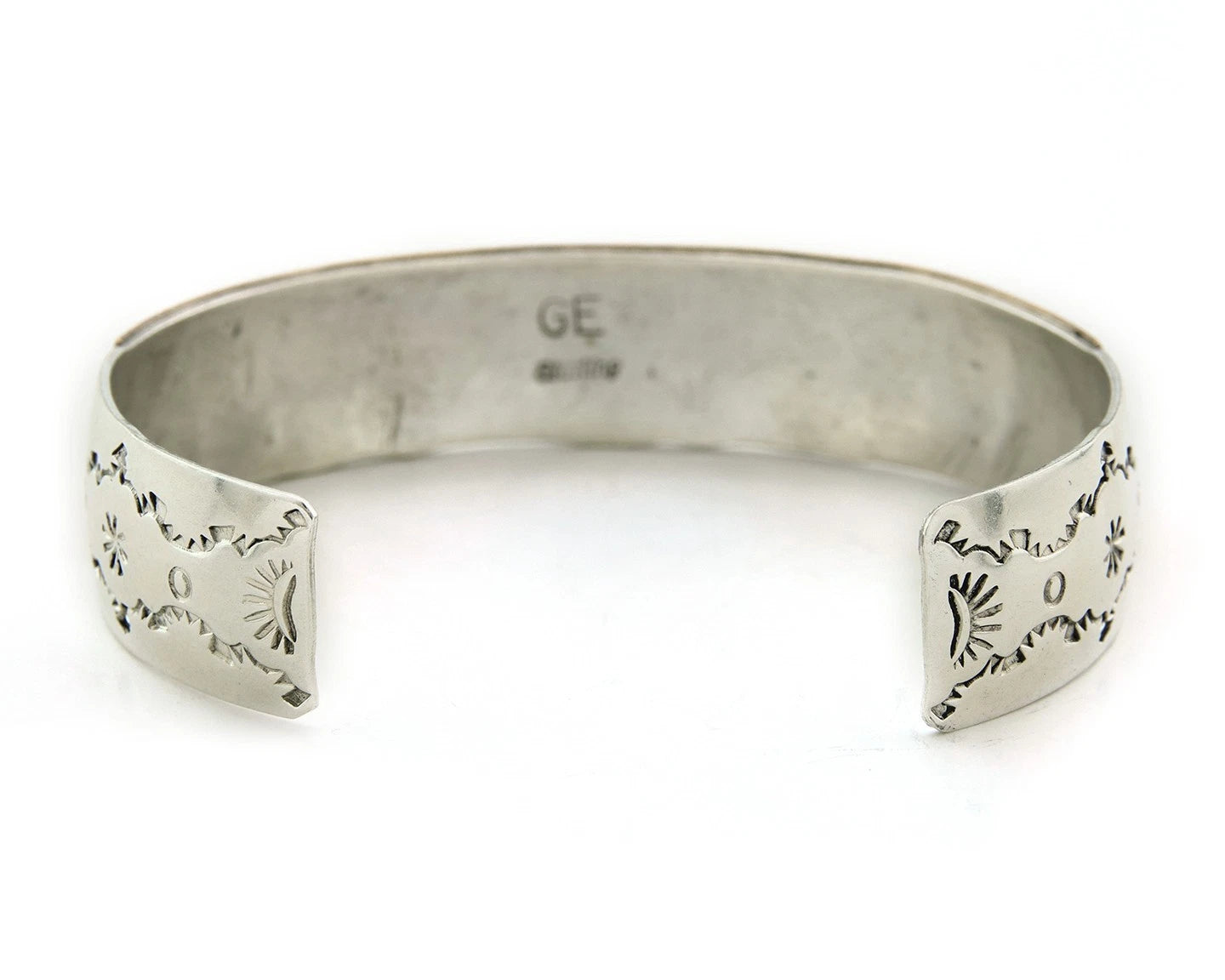 Navajo Cuff Bracelet Sterling Silver & Gold Vintage Storyteller Signed GE