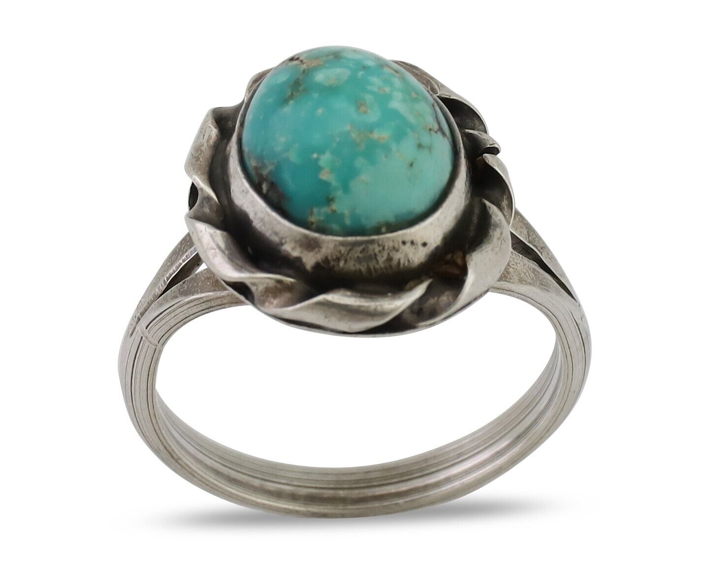 Navajo Ring 925 Silver Kingman Turquoise Native American Artist C.80's