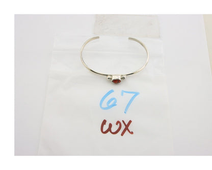 Navajo Bracelet .925 Silver Natural Red Coral Cuff Native American Artist C.80's