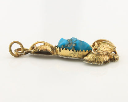 Navajo Pendant Sterling Silver & Gold Natural Blue Turquoise Authentic Native