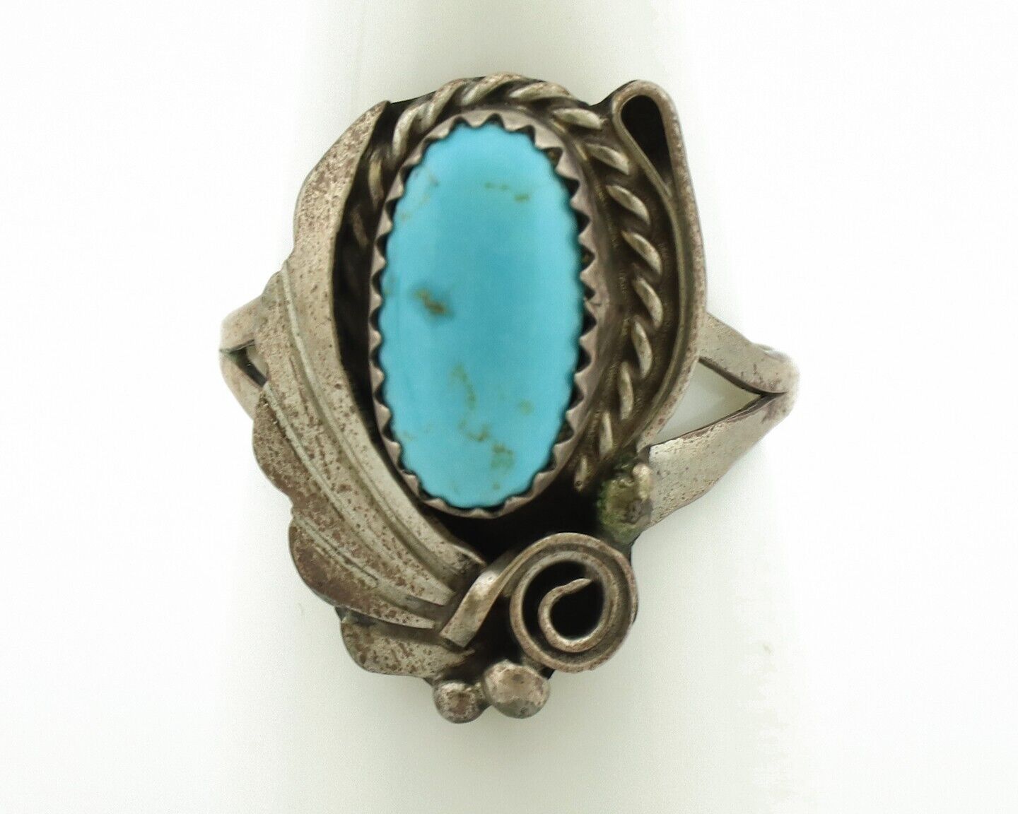 Navajo Ring .925 Silver Sleeping Beauty Turquoise Native American Artist C.80's