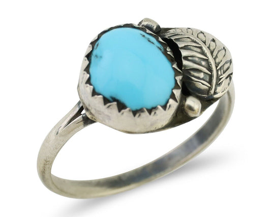 Navajo Ring 925 Silver Sleeping Beauty Turquoise Native American Artist C.80's